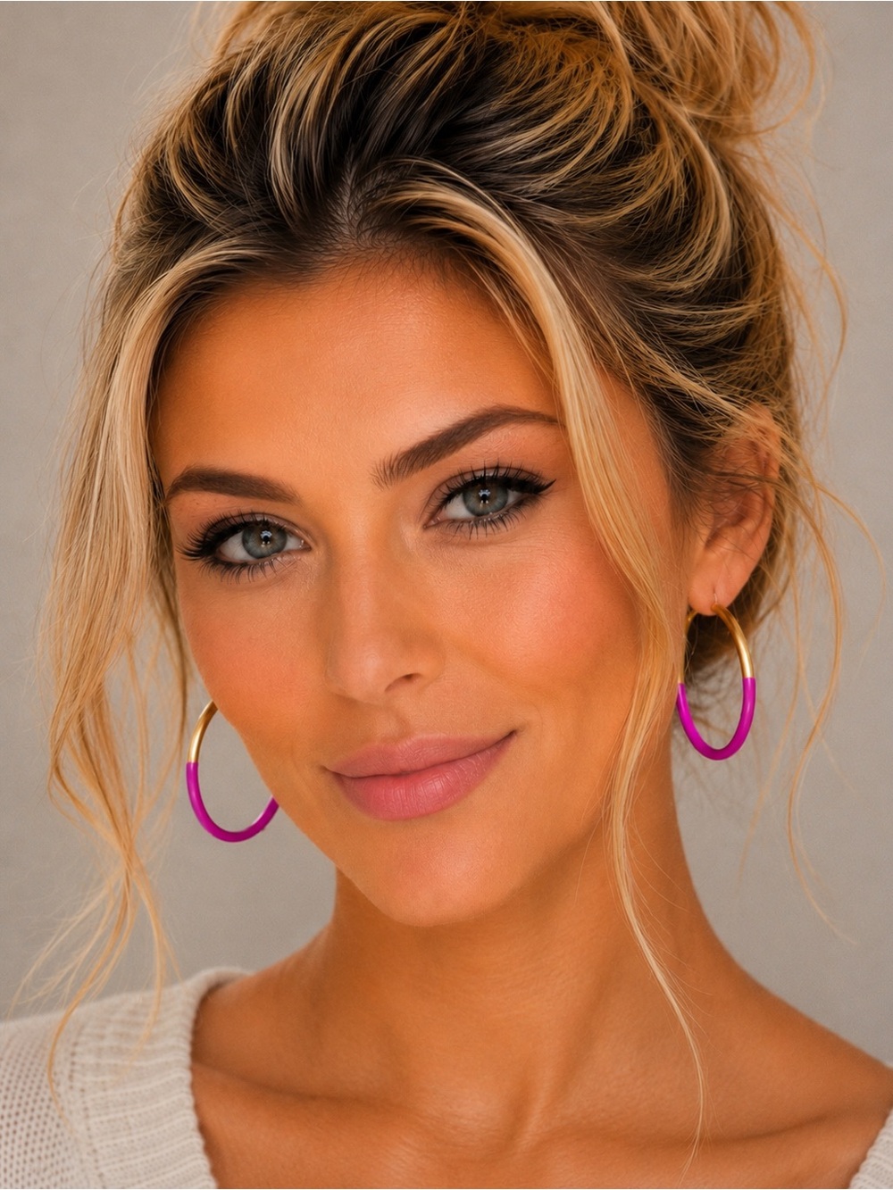 Accessory Jane Fuchsia & Gold Tone Liz Large Open Hoop Statement Earrings 2.25”